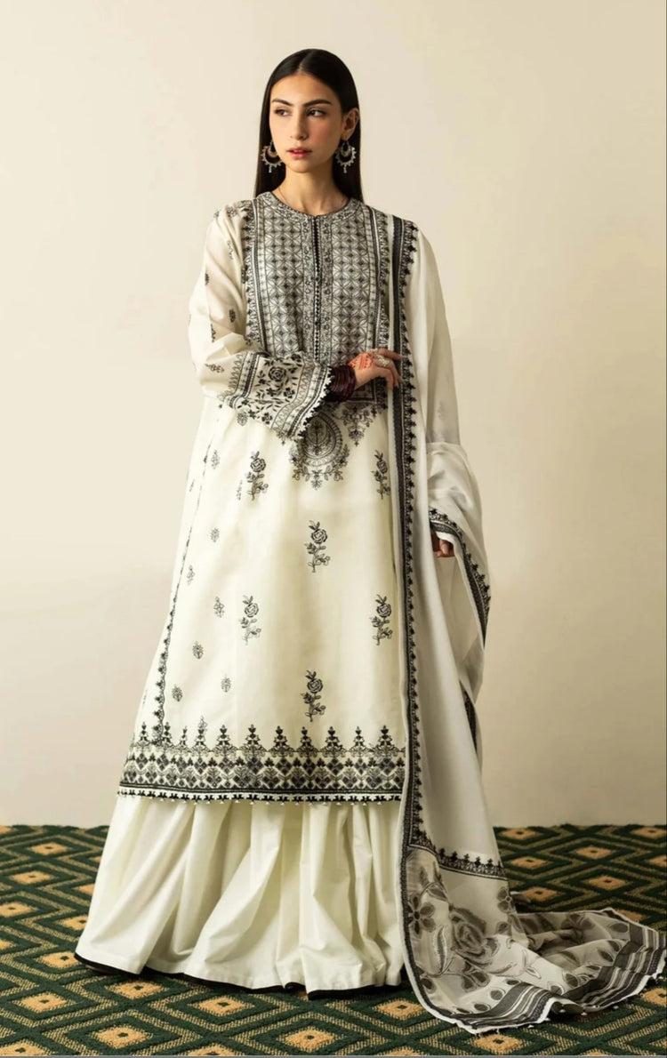 Zara Shahjahan black & white  luxury 3pc
