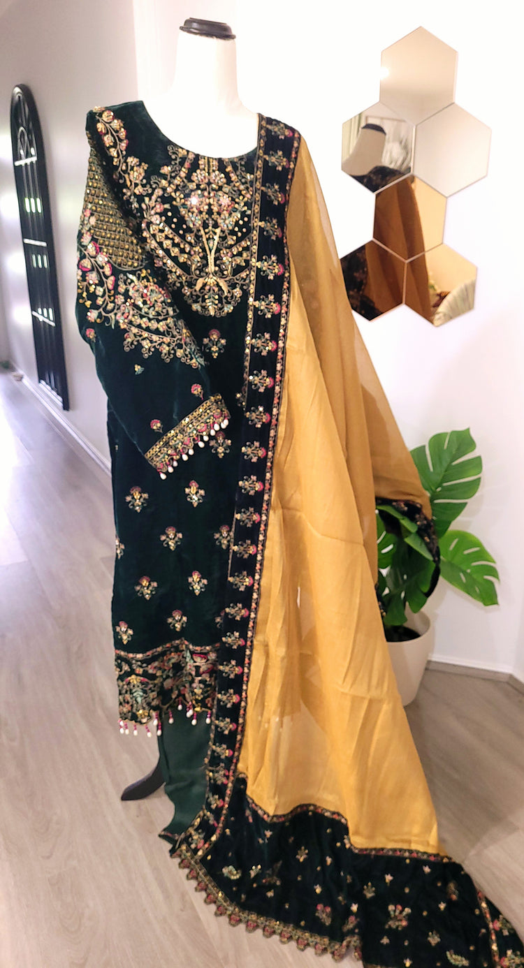 Velvet Green 3pc dress