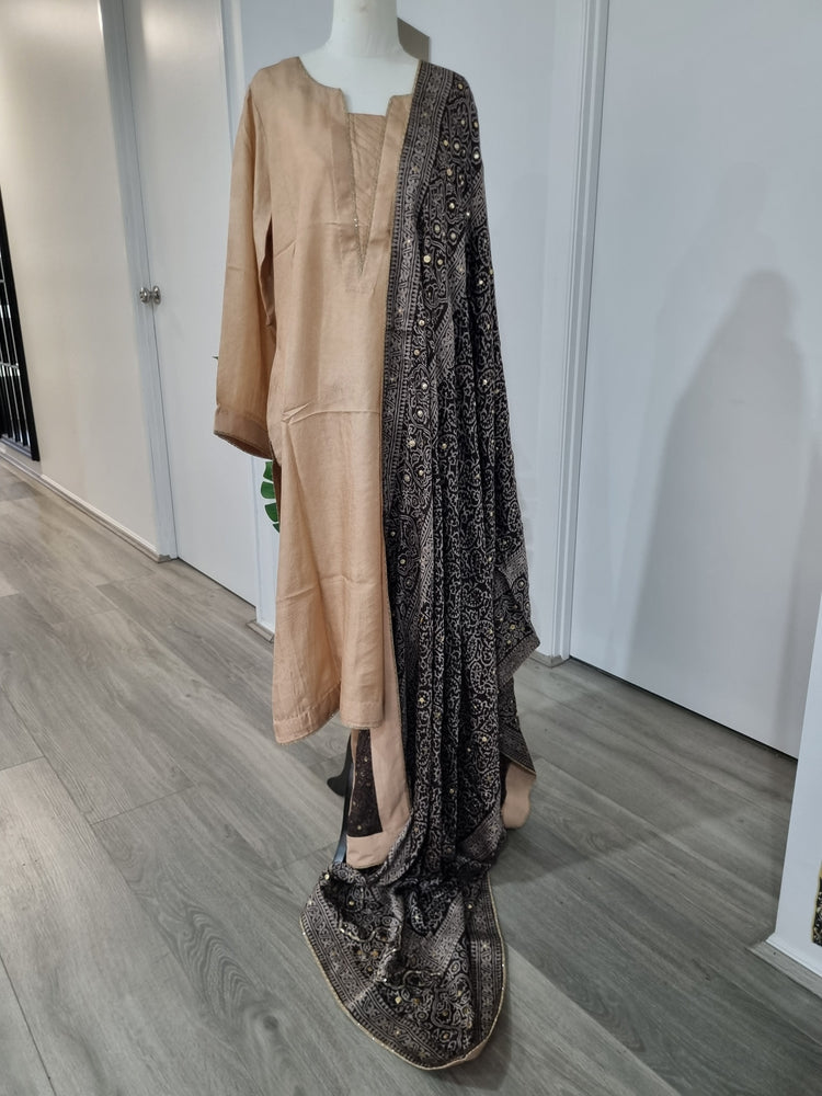 Coffee Ajrak 3pc dress