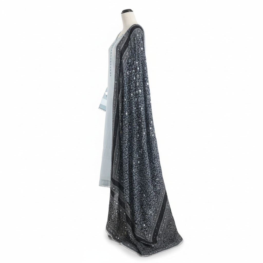 Light& dark blue ajrak silk dress Monz Fashion Light& dark blue ajrak silk dress Monz Fashion