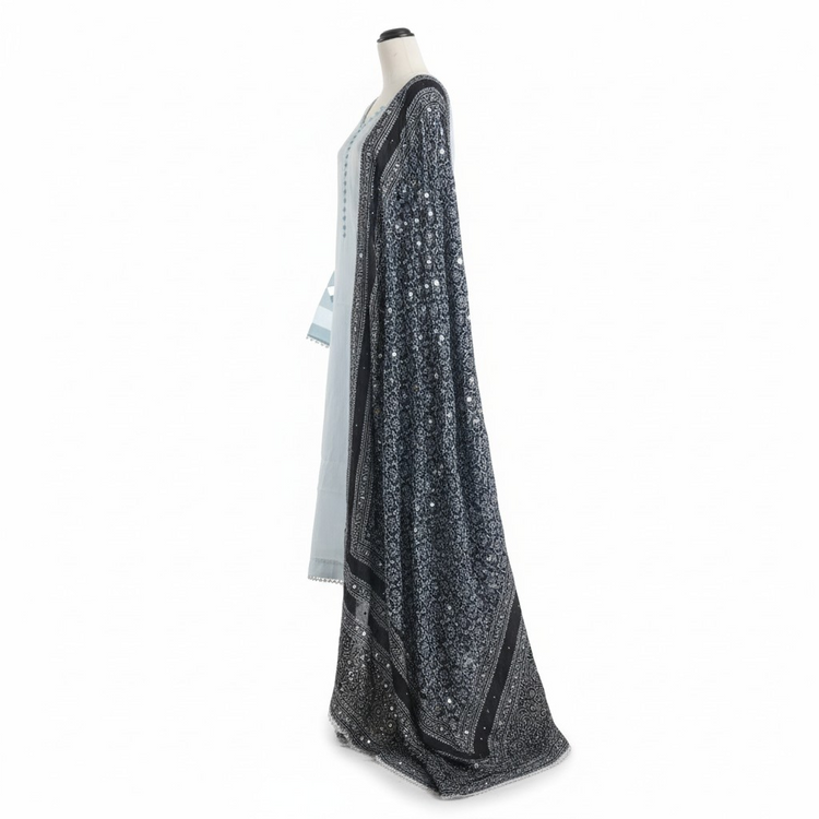 Light& dark blue ajrak silk dress