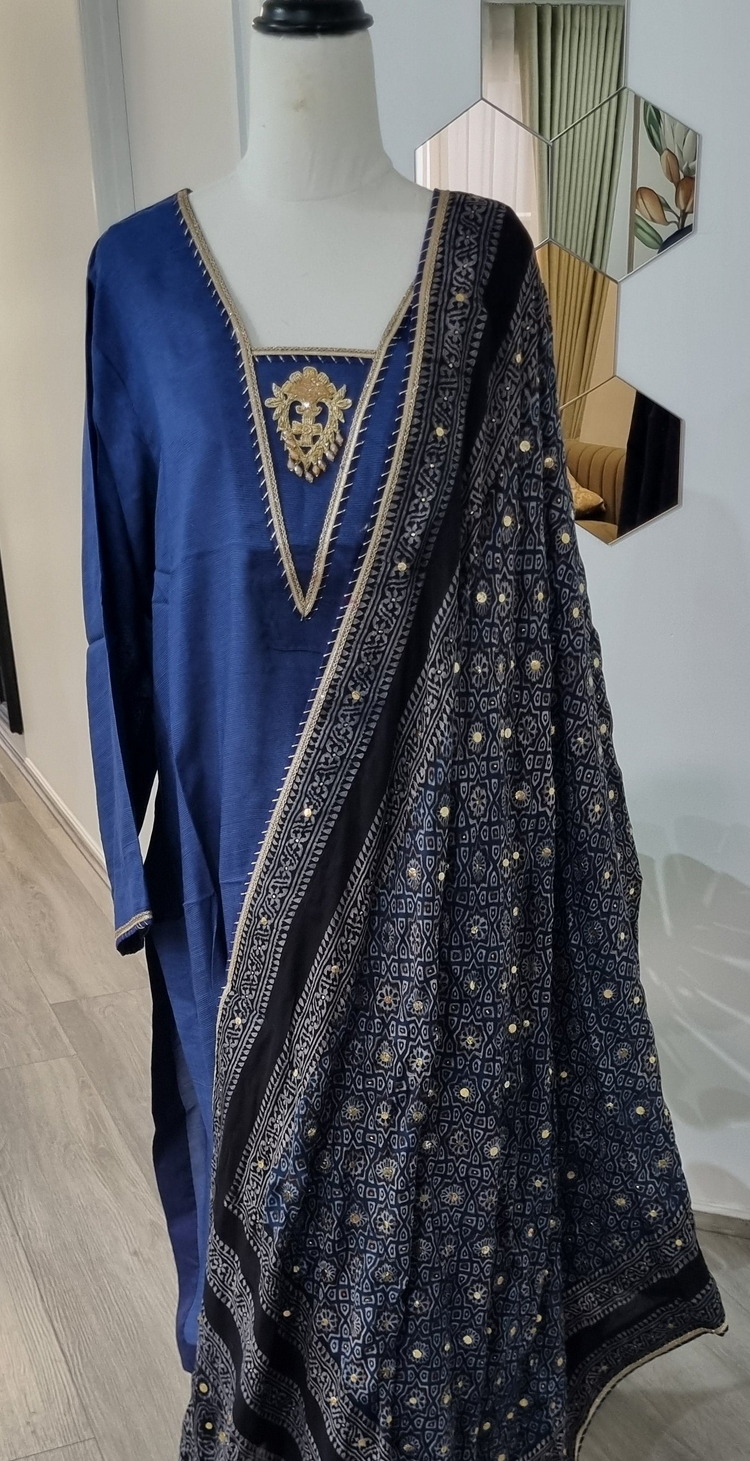 Blue ajrak Mukesh dress