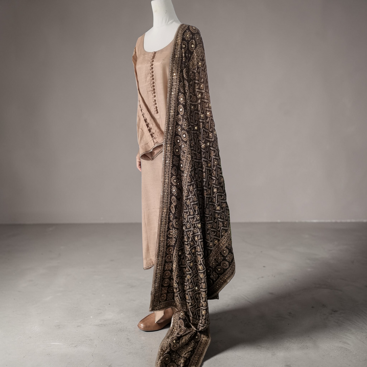 Coffee brown ajrak duppata dress