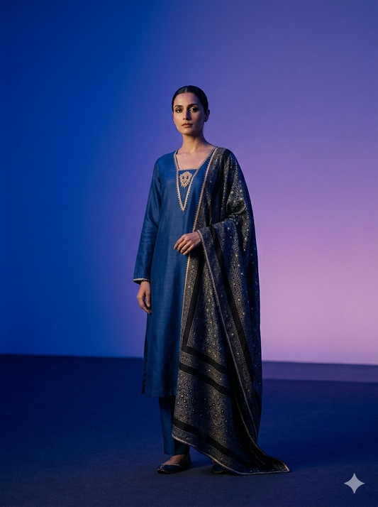 Blue ajrak Mukesh dress