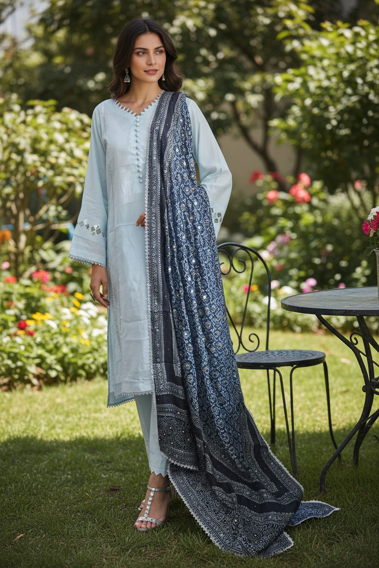 Light& dark blue ajrak silk dress