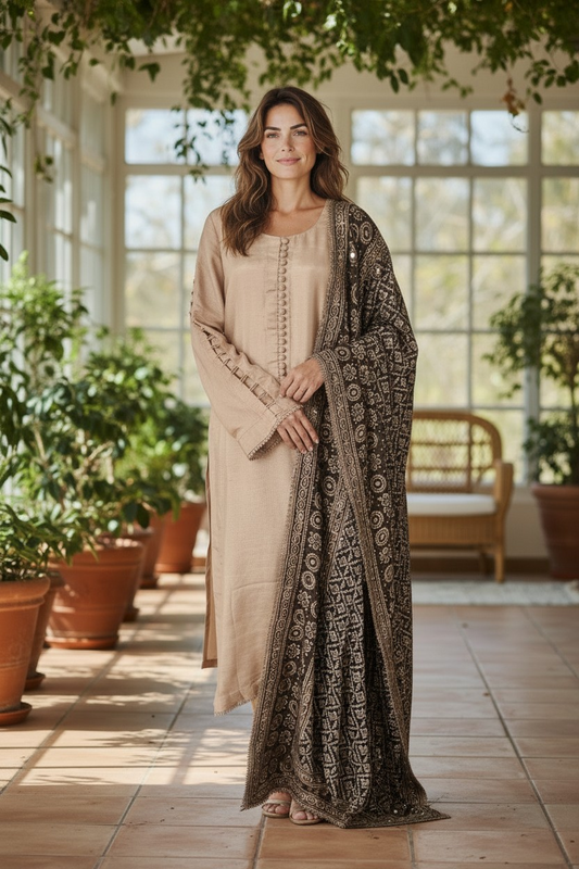 Coffee brown ajrak duppata dress
