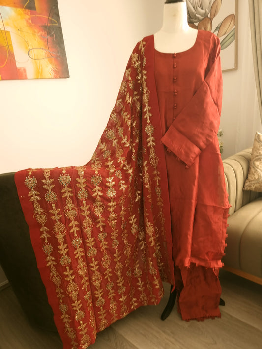 Rust silk 3pc dress