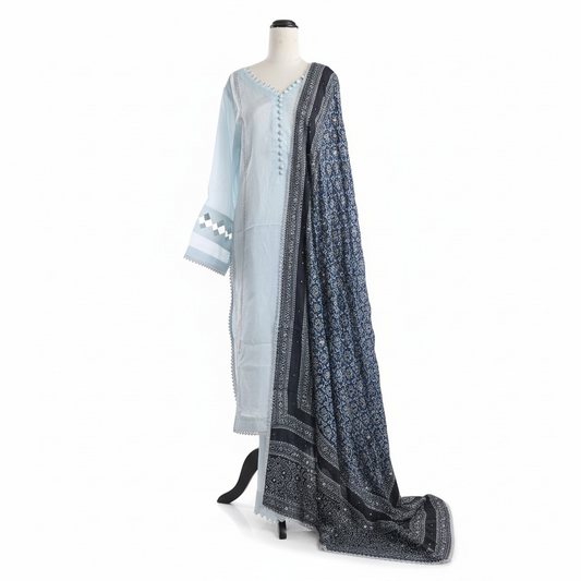 Light& dark blue ajrak silk dress