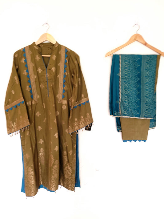 Riaz Art Dhani & Sea Green Viscous 3 Piece Suit