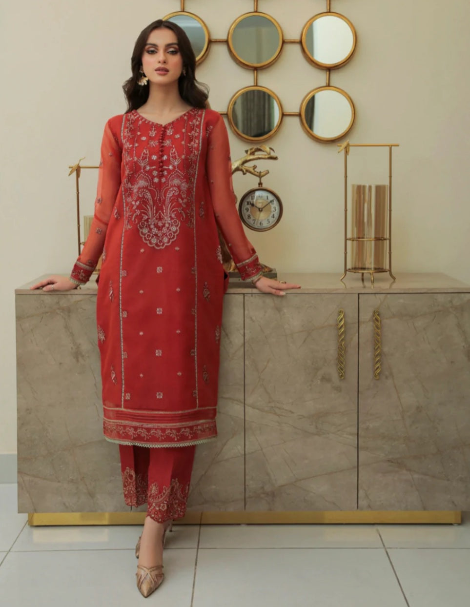 carrot red color dress STYLE 89417
