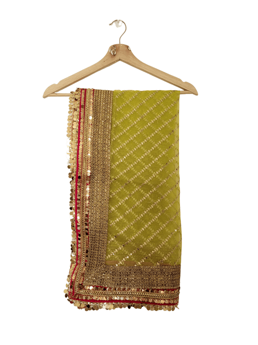 Dhaani Green Heavy Embroidered Organza Dupatta