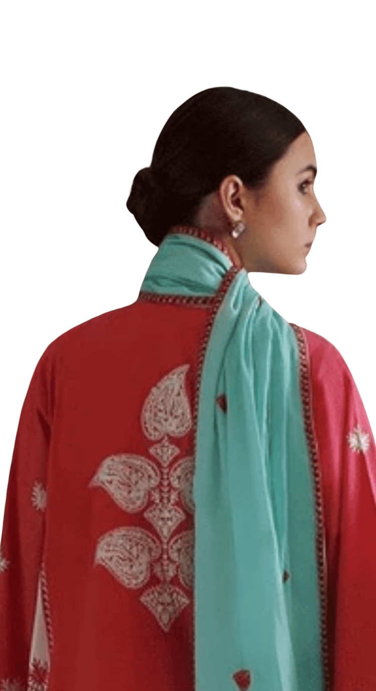 Kashmiri Embroidered Watermelon 3 Piece Suit