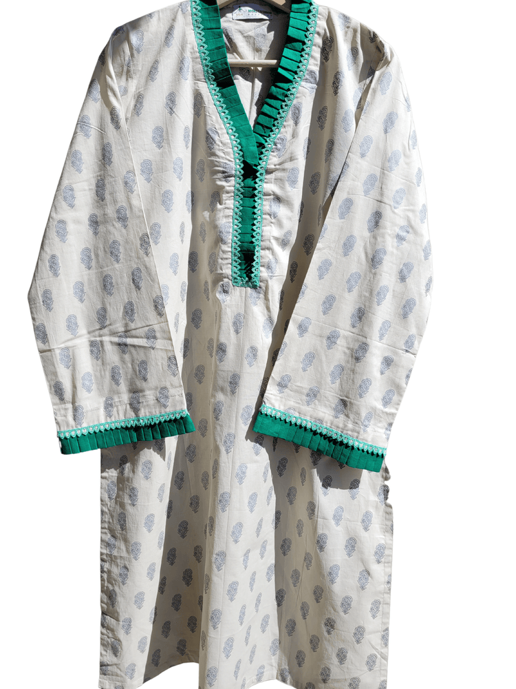 Khaadi Cambric White & Green 2 Piece Suit