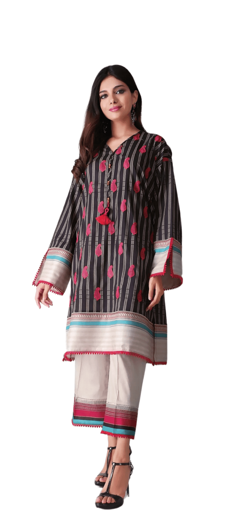 Khaadi Embroidered Lawn Black & Pink 2 Piece Suit