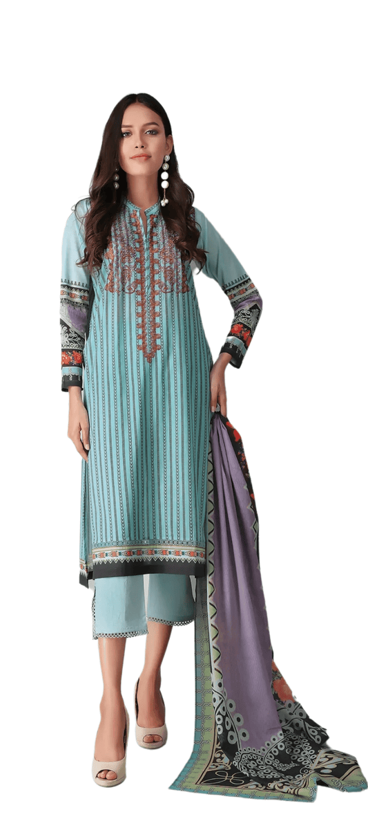 Khaadi Embroidered Lawn Sea Green  3 Piece Suit