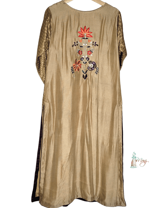 Mehndi Cotton Net with Multi Colour Resham & Gota Embroidered 3 Piece Suit
