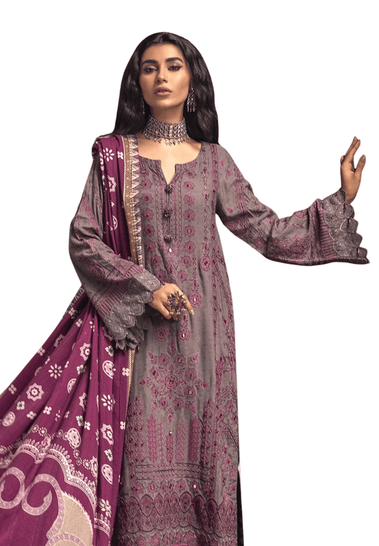 Nurah Mashal Brownish purple Embroidered 3 Piece Suit