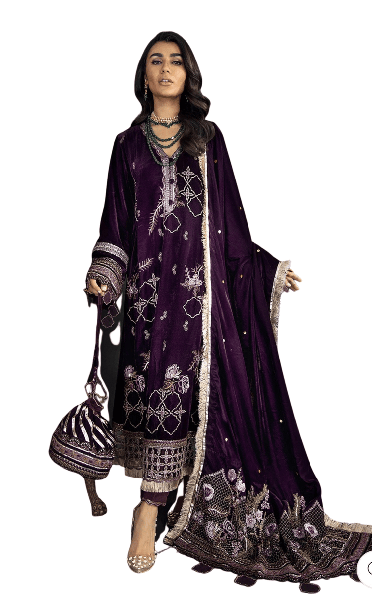 Nureh Purple Velvet Fancy 3 Piece Suit