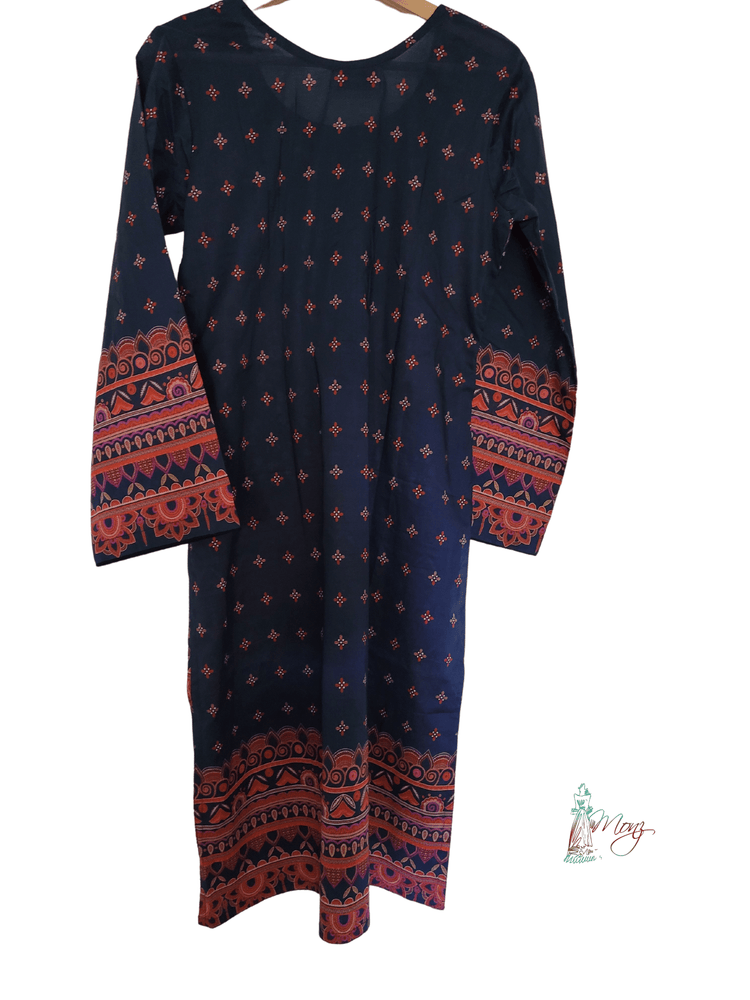 Orient Cambric Printed Dark Blue & Orangish Red Kurti