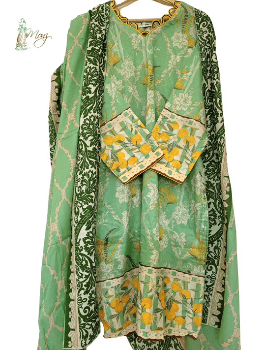 Sapphire Printed Light Green Lawn 2 Piece Suit