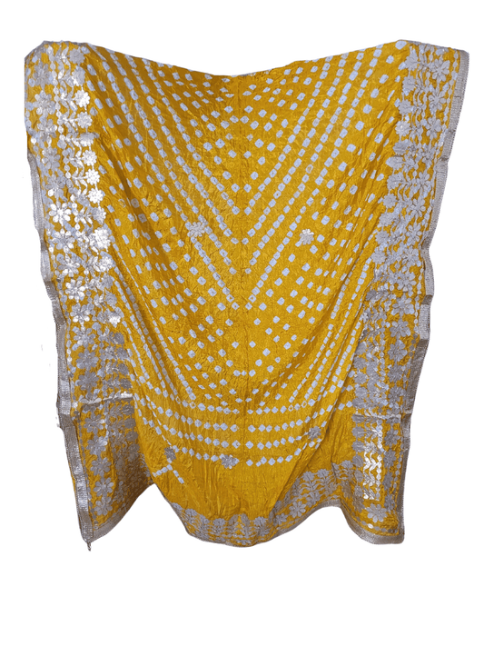 Silk Pressed Gota Chunri Dupatta (Yellow)