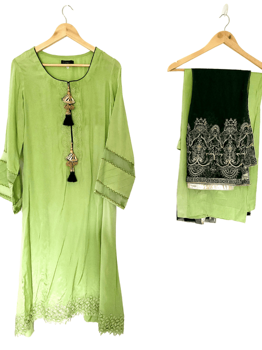 Solid Lime Green Silk 3 Piece Suit
