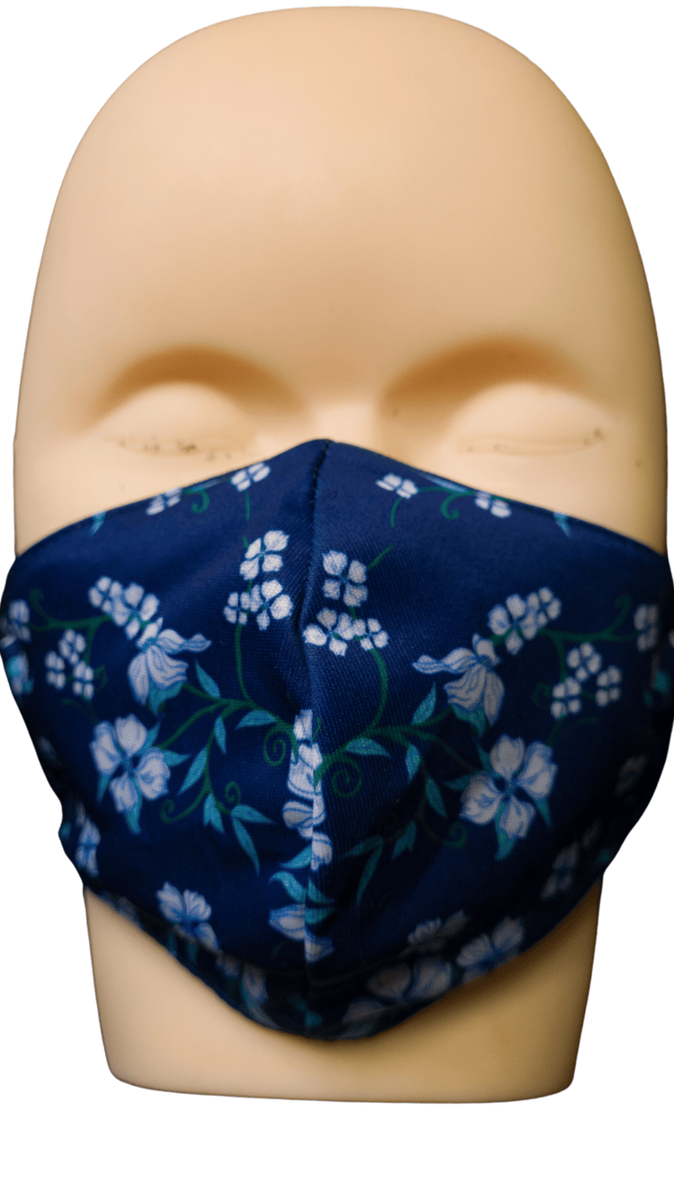 Trendy Reusable Fabric Face Mask (Flowery Blue)