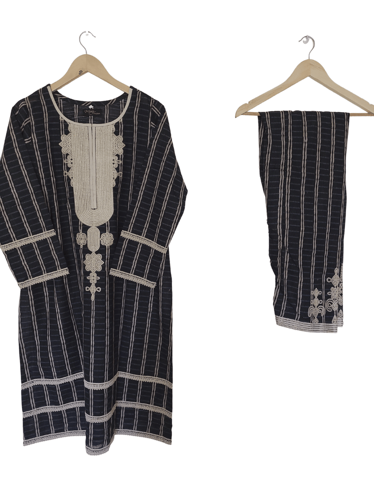 Vertical Line Embroidered 2 Piece Suit